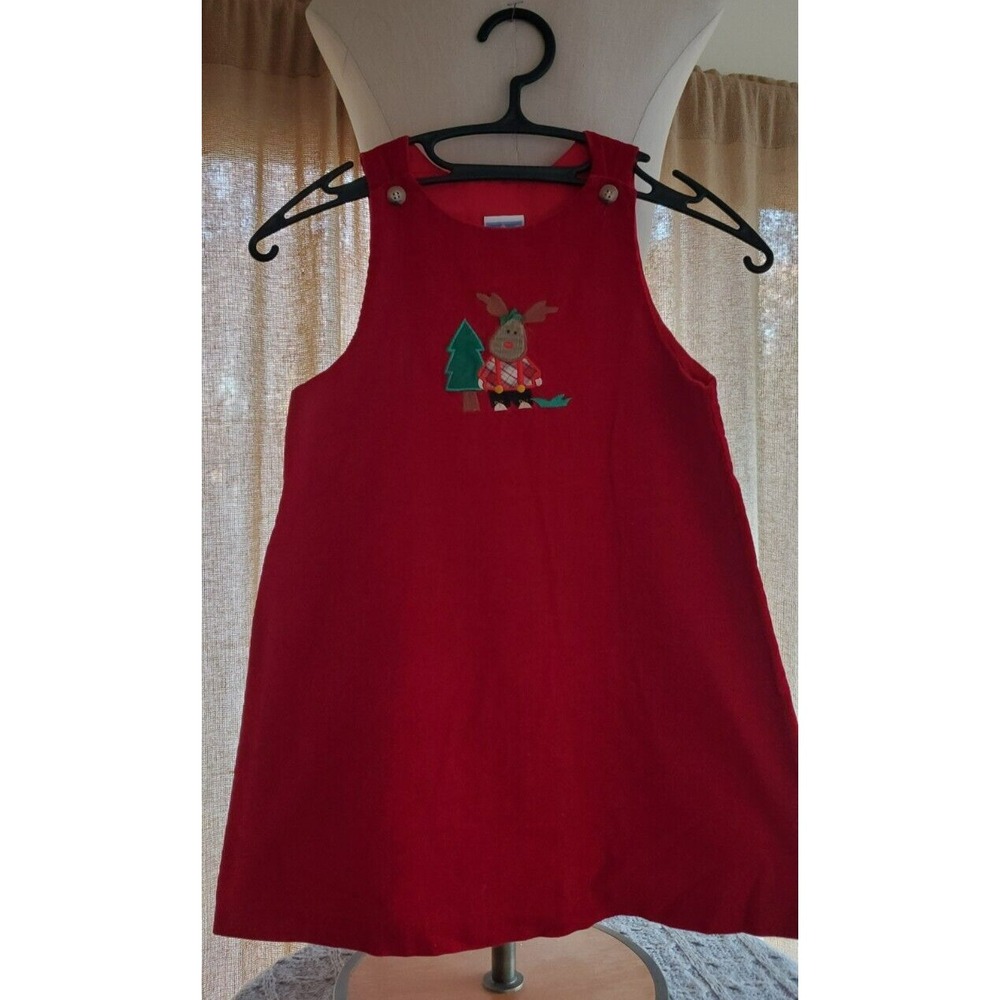 MELISSA JACKSON - Girls Red Corduroy Reindeer Christmas Jumper Dress Size 6X